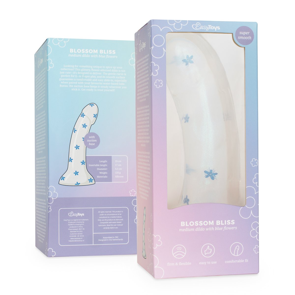Dildo Collection Blossom Bliss Dildo – Blauw Glitterdesign 19 cm
