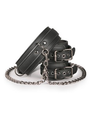 Easytoys Fetish - Kunstleren Halsband Met Handboeien - Zwart
