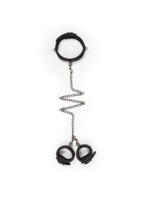 Easytoys Fetish - Kunstleren Halsband Met Handboeien - Zwart