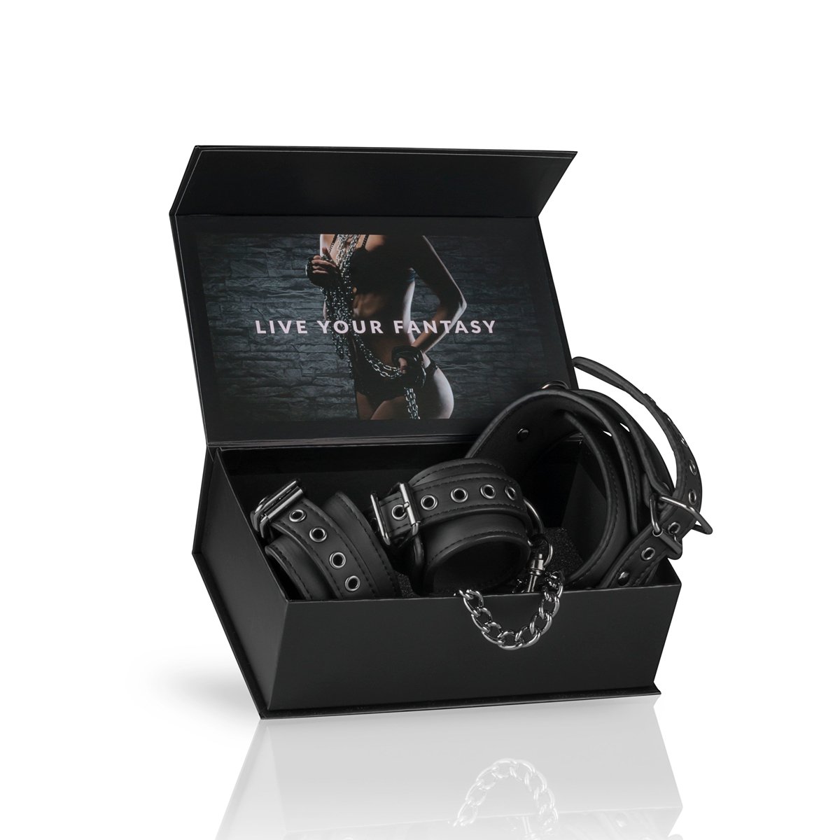 Easytoys Fetish - Kunstleren Halsband Met Handboeien - Zwart