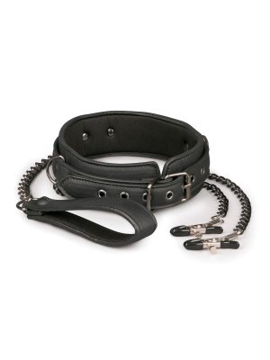 Easytoys Fetish - Kunstleren halsband met tepelklemmen