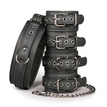Fetish set with collar, ankle- and wrist cuffs Fetish set with collar, ankle- and wrist cuffs