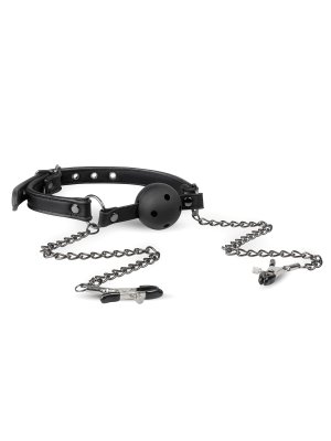 Easytoys Fetish - Open Ball Gag Met Tepelklemmen