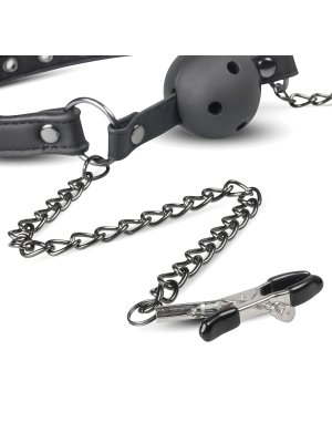 Easytoys Fetish - Open Ball Gag Met Tepelklemmen