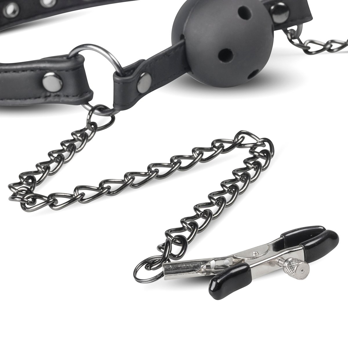 Easytoys Fetish - Open Ball Gag Met Tepelklemmen