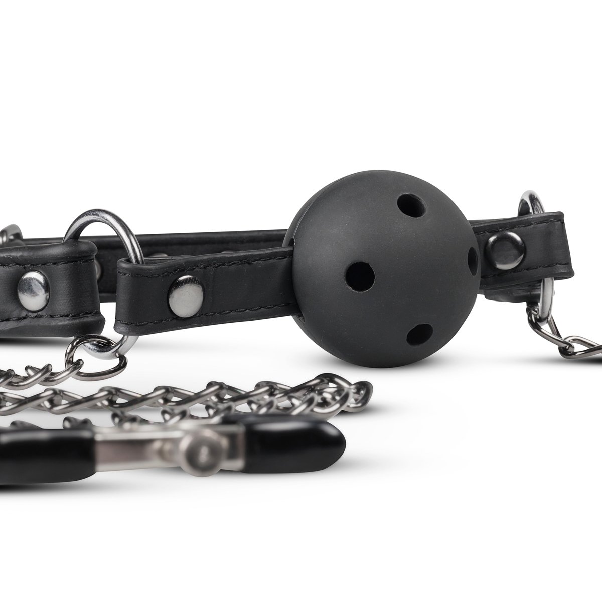 Easytoys Fetish - Open Ball Gag Met Tepelklemmen
