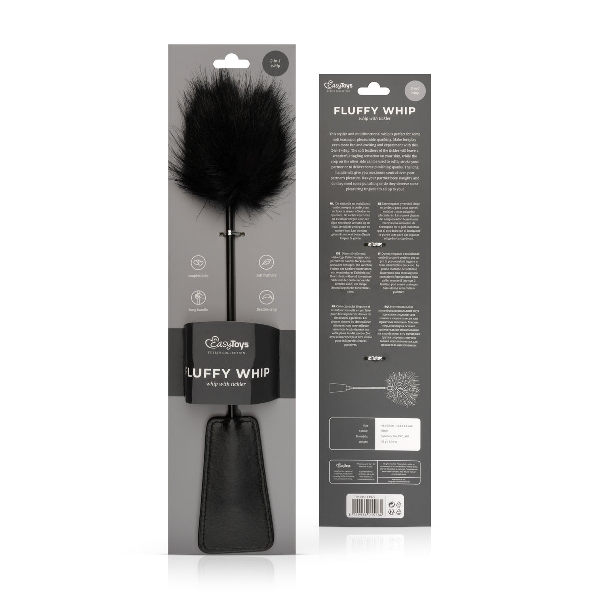 Easytoys Fetish - Fluffy Kietelaar en Zweepje in 1 - Zwart