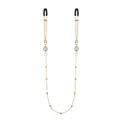 Goldene Brustwarzenklemmen mit Kette und Perlen
