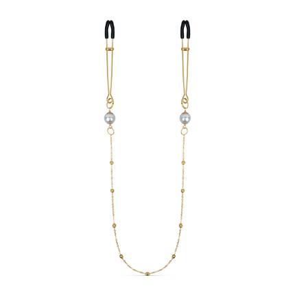 Goldene Brustwarzenklemmen mit Kette und Perlen