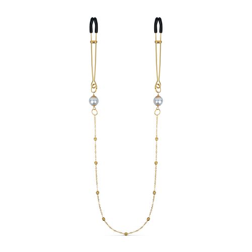 Goldene Brustwarzenklemmen mit Kette und Perlen
