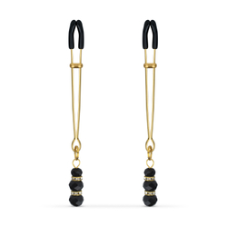 Goldene Brustwarzenklemmen mit schwarzen Perlen