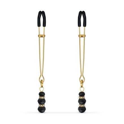 Goldene Brustwarzenklemmen mit schwarzen Perlen