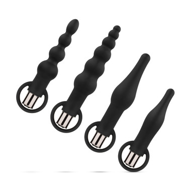anal bullet vibrator Anal Plug Set With Bullet Vibrator - Black