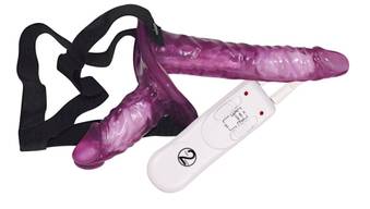 Vibrating Strap-On Duo Vibrator - Purple