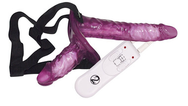 Vibrating Strap-On Duo Vibrator - Purple - EasyToys