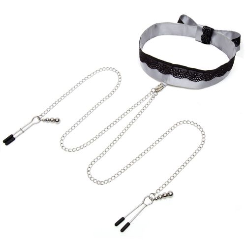 Cincuenta Sombras de Grey - Collar de satén con pinzas para pezones