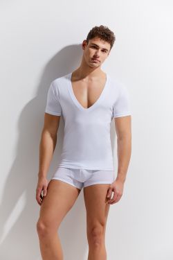 T-Shirt With Deep V-Neck White