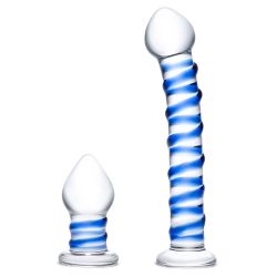 Glas - Double Penetration Glass Swirly Dildo & Butt Plug Set