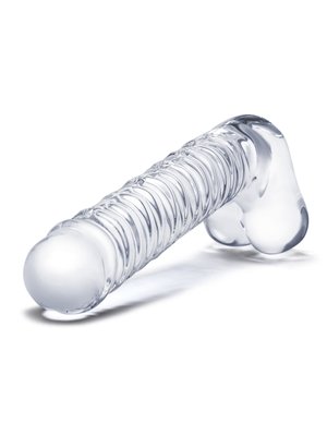 Glas - Realistic Ribbed Glass G-Spot Dildo with Balls