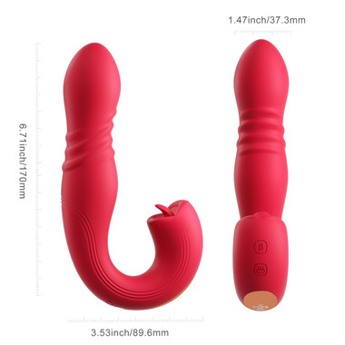 HoneyPlayBox - JOI Thrust 2 Pressure Sensing App Controlled Thrusting  G-spot Vibrator & Tongue Clit Licker Red