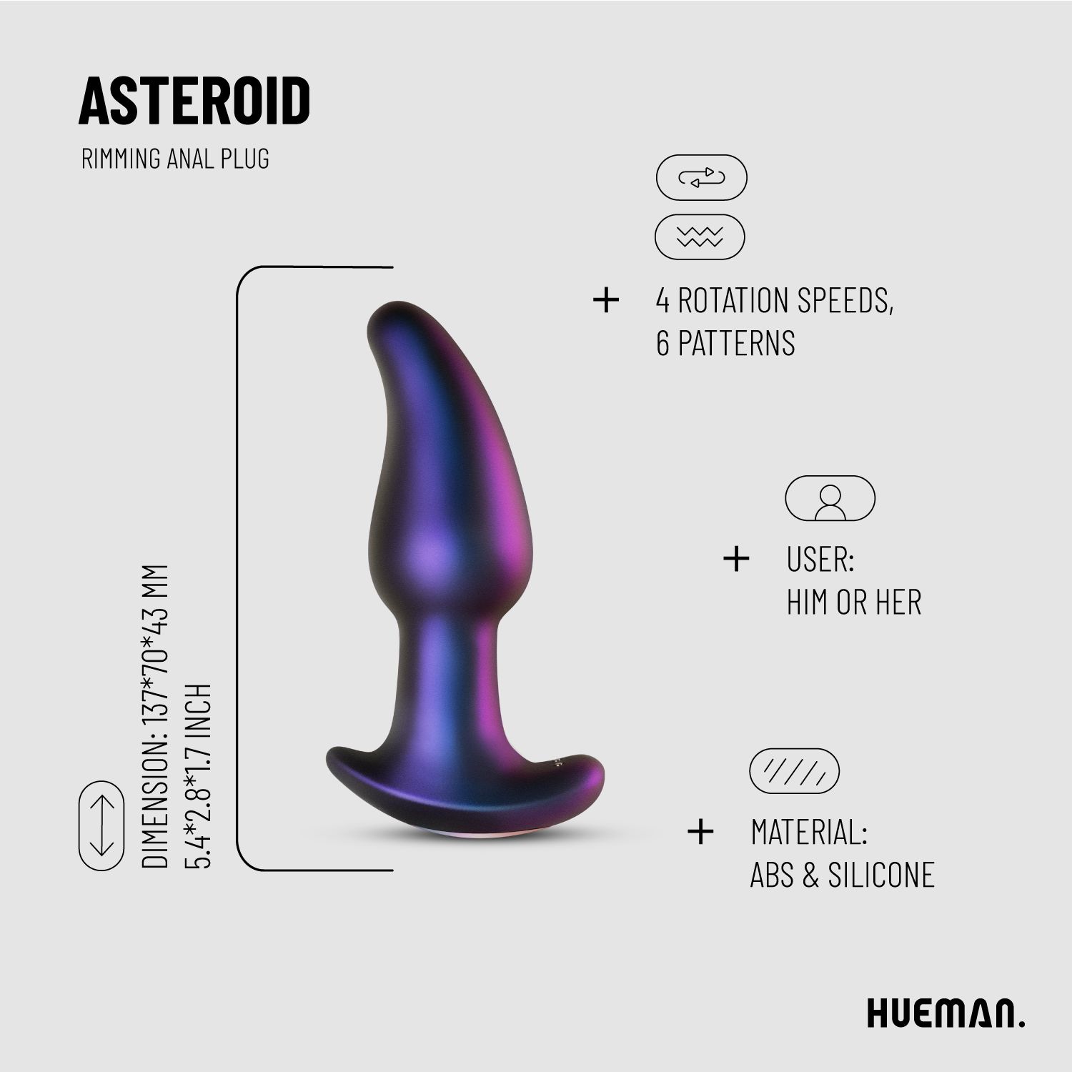 Hueman - Wibrująca Zatyczka Analna do Rimmingu Asteroid + Pilot - EasyToys