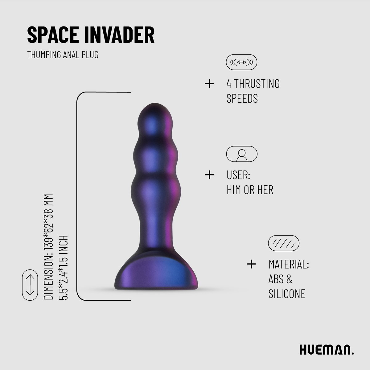 Hueman - Space Invader Vibrerende en Stotende Buttplug