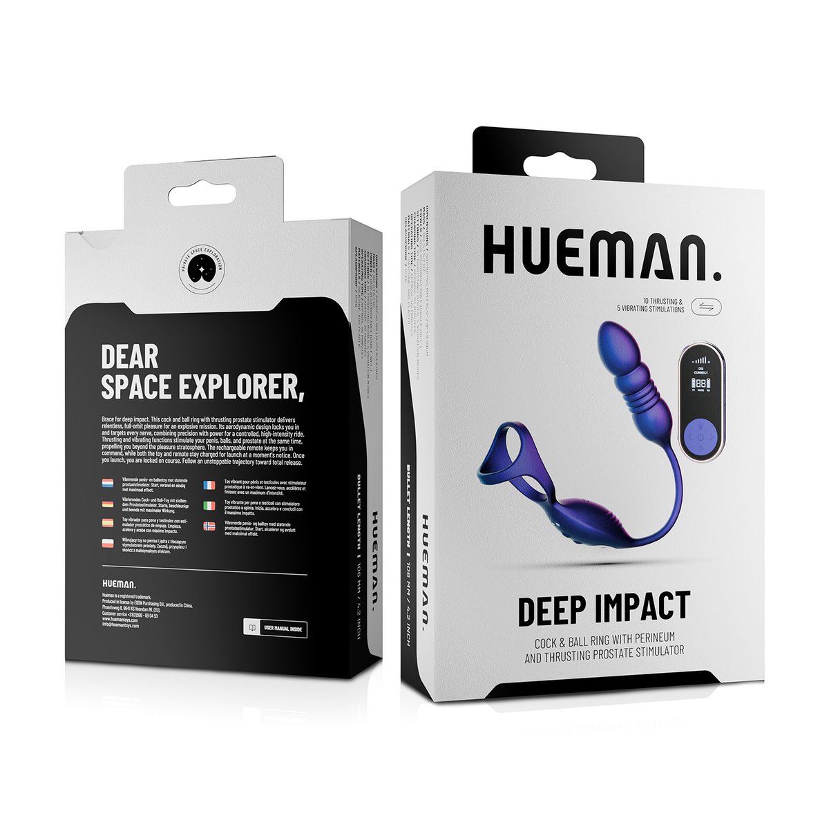 Hueman - Deep Impact Cock- & Ballring - Met Stotende Prostaatstimulator