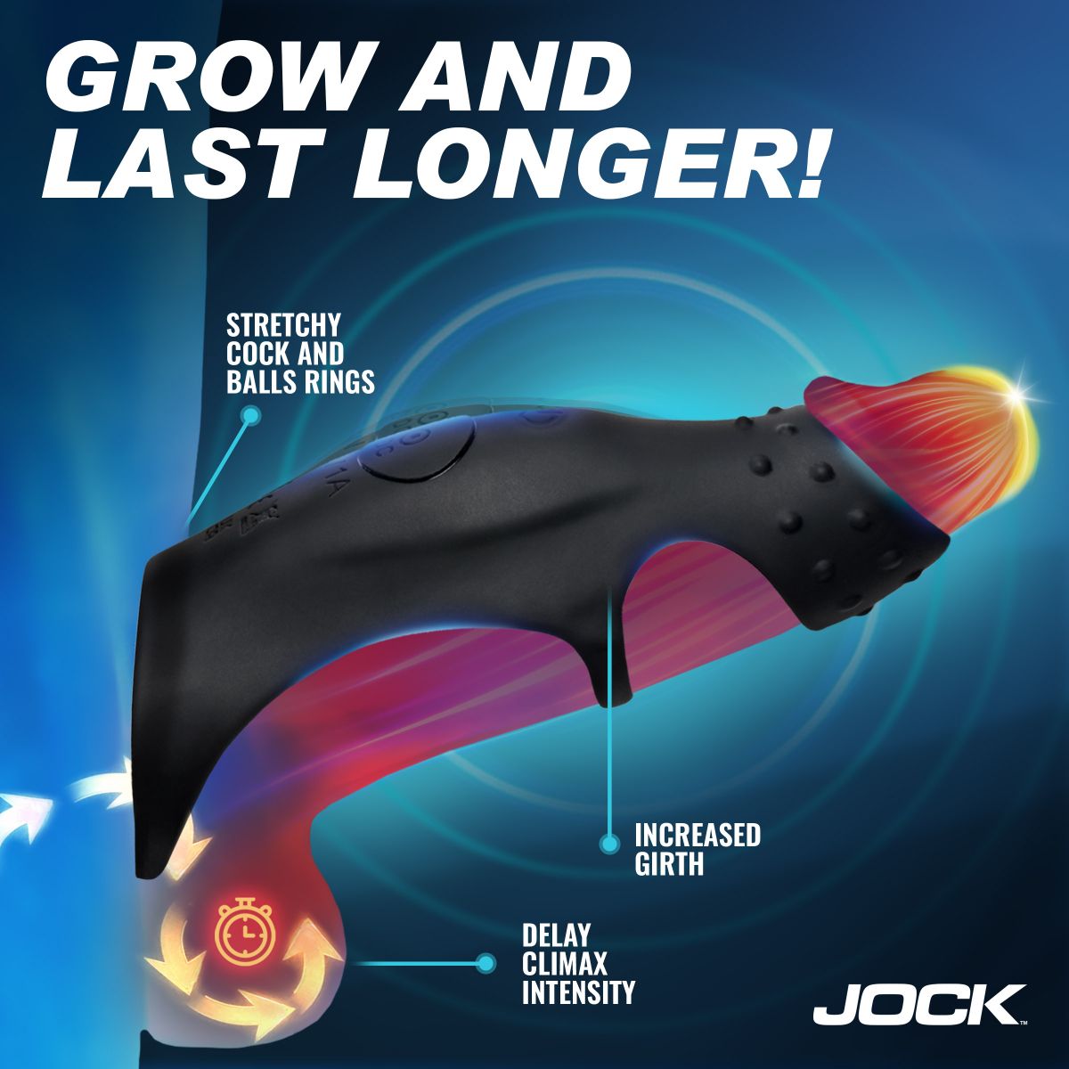 Jock - Rush Vibrerende Penis Sleeve met Cockring - Zwart foto 3