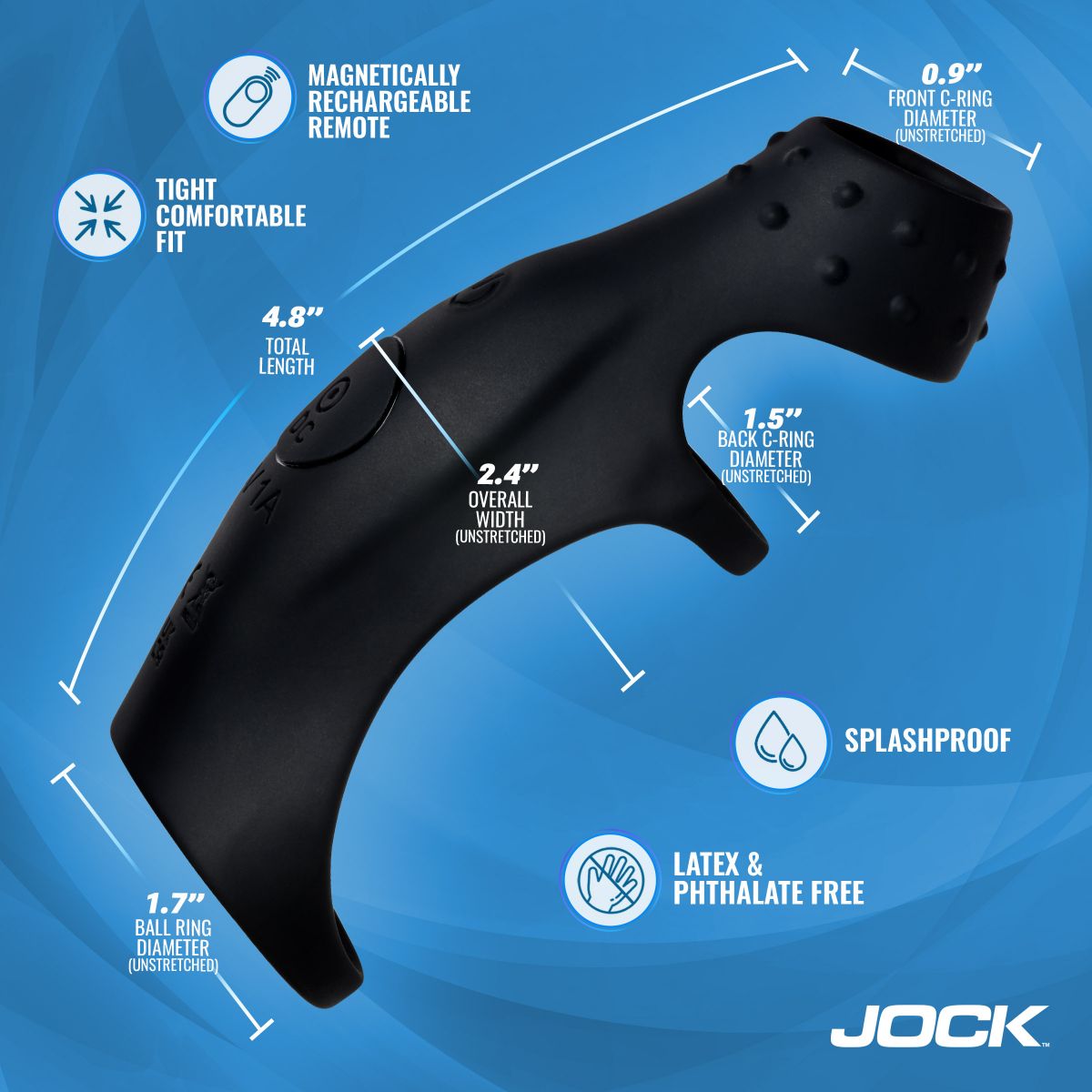 Jock - Rush Vibrerende Penis Sleeve met Cockring - Zwart foto 4