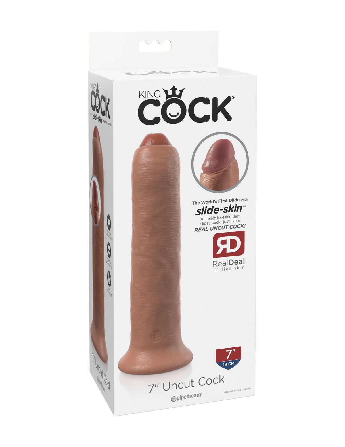 King Cock - Uncut Dildo met Beweegbare Voorhuid Tan - 18 cm foto 2