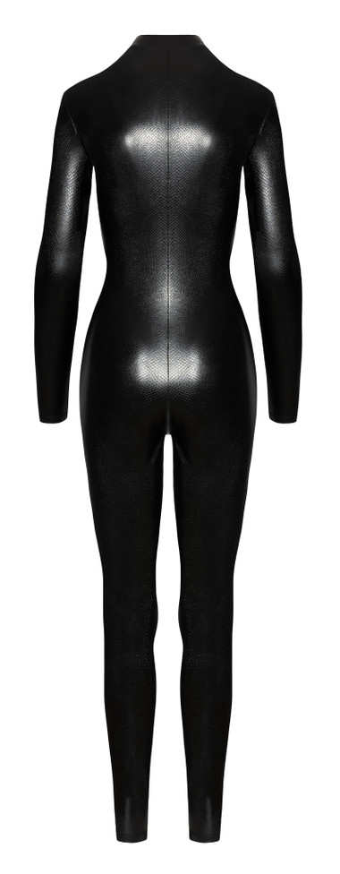 Dames Wetlook Zipper Front Jumpsuit, dames Wetlook Catsuit, Women's Black Faux Leather Club Crotchless
