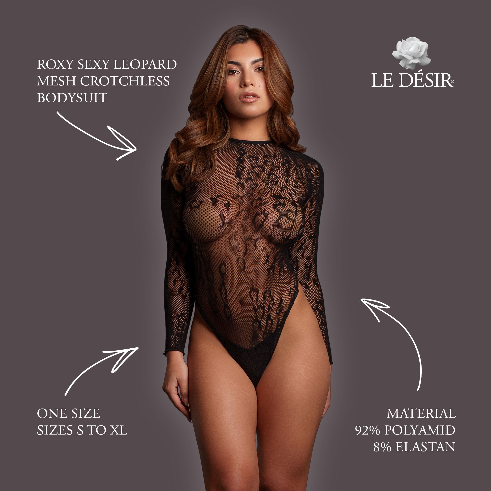 Le Désir - Roxy Sexy Luipaard Mesh Body Met Open Kruisje foto 3