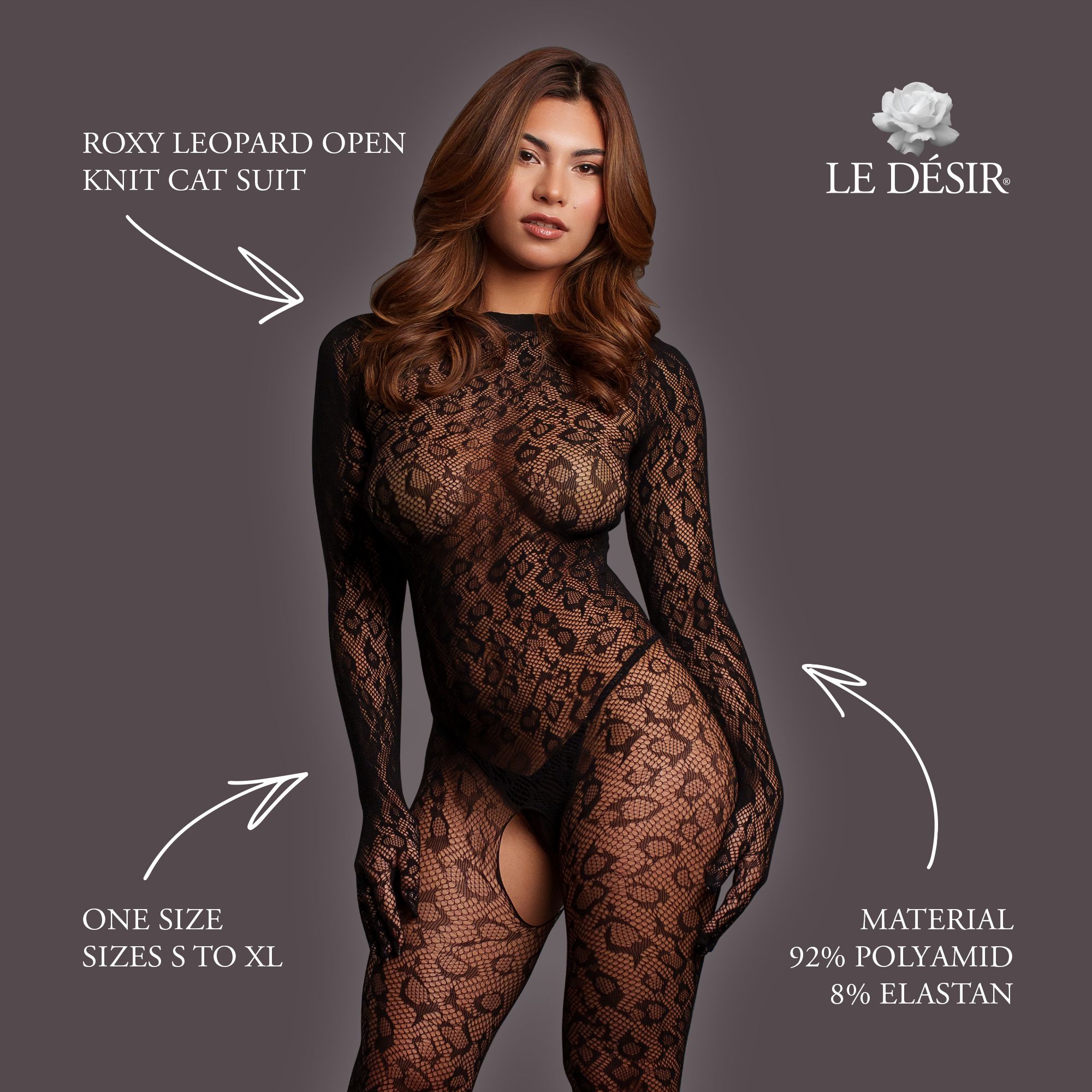 Le Désir - Roxy Luipaard Catsuit Met Open Kruisje - Zwart foto 3