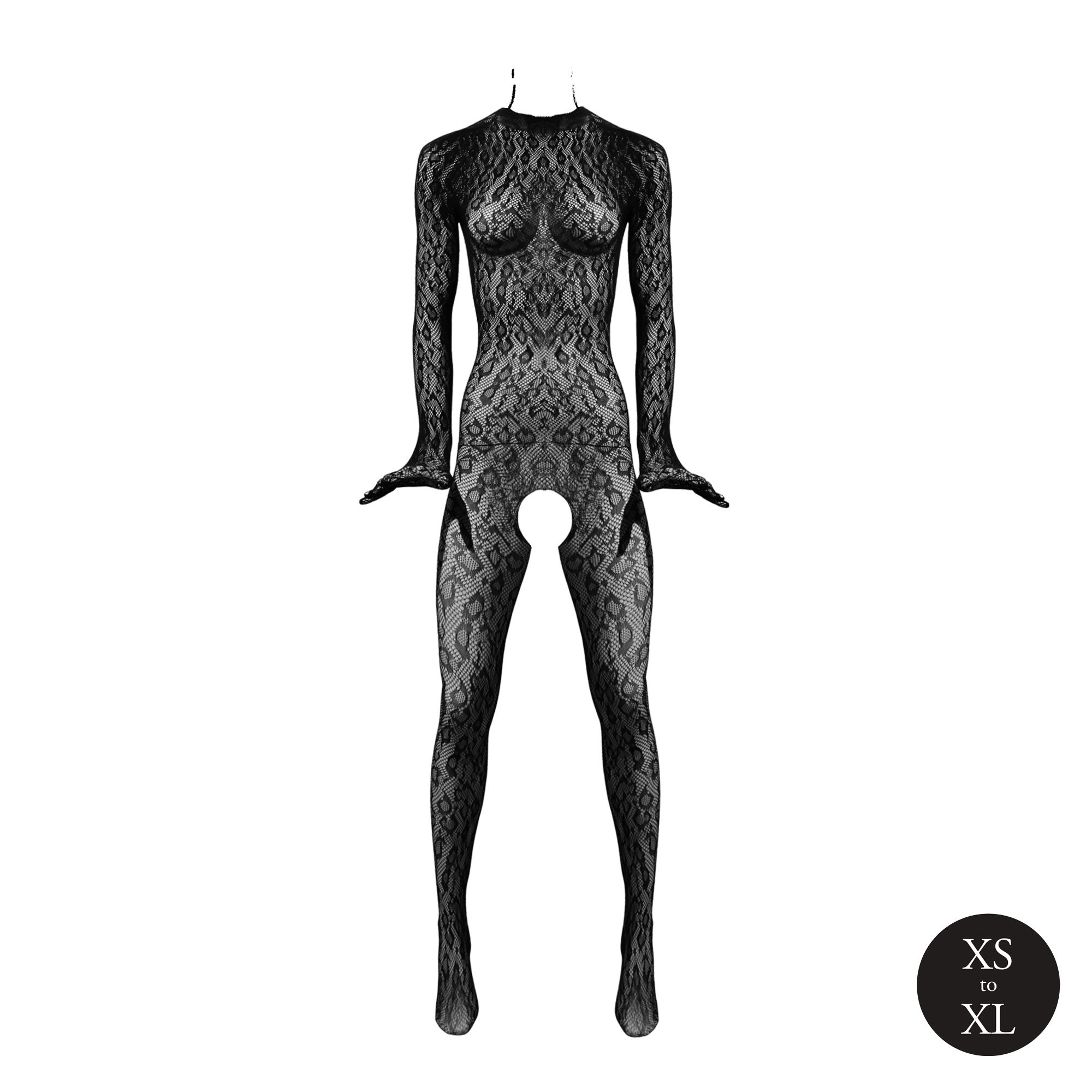 Le Désir - Roxy Luipaard Catsuit Met Open Kruisje - Zwart foto 5
