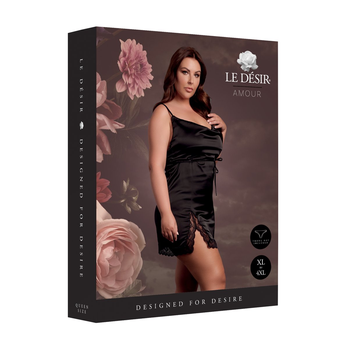 Le Desir – Zijden Jurk met Kruisbanden en Split, Open Rug, Queen Size - Zwa