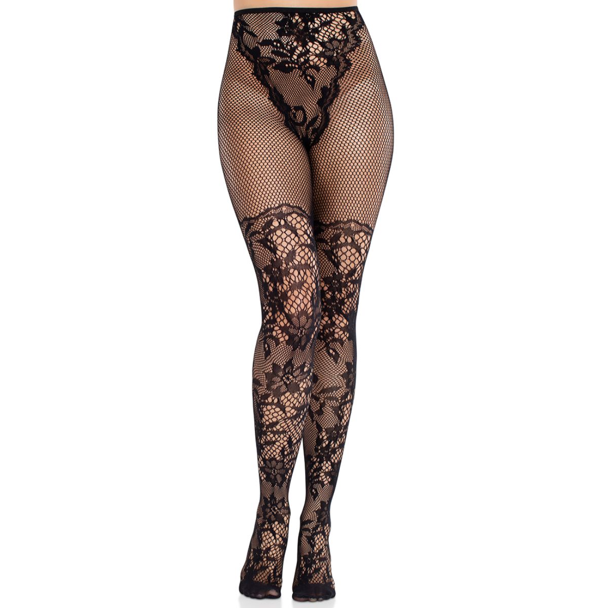 Leg Avenue - Dahlia Lace Tights Net Detail - Zwart - Afbeelding 5