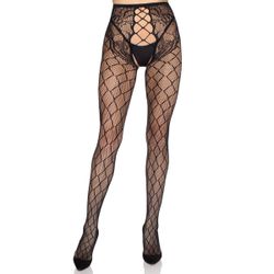 Leg Avenue - Medias Rejilla Entrepierna Abierta - Negro