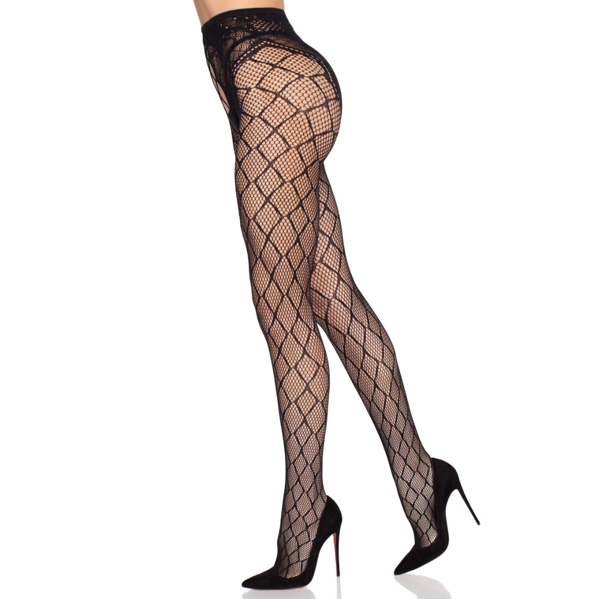 Leg Avenue - Netpanty Met Open Kruis - Zwart - Afbeelding 4