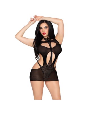 Leg Avenue - Mini Jurk en Halter Teddy - Zwart