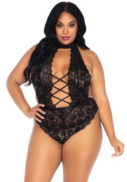 Lace bodysuit with open crotch