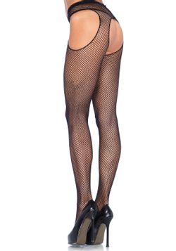 Fishnet Suspender Pantyhose - Black