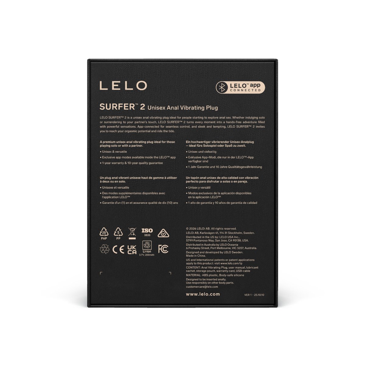 LELO - SURFER 2 Vibrerende Anaal Plug - Zwart