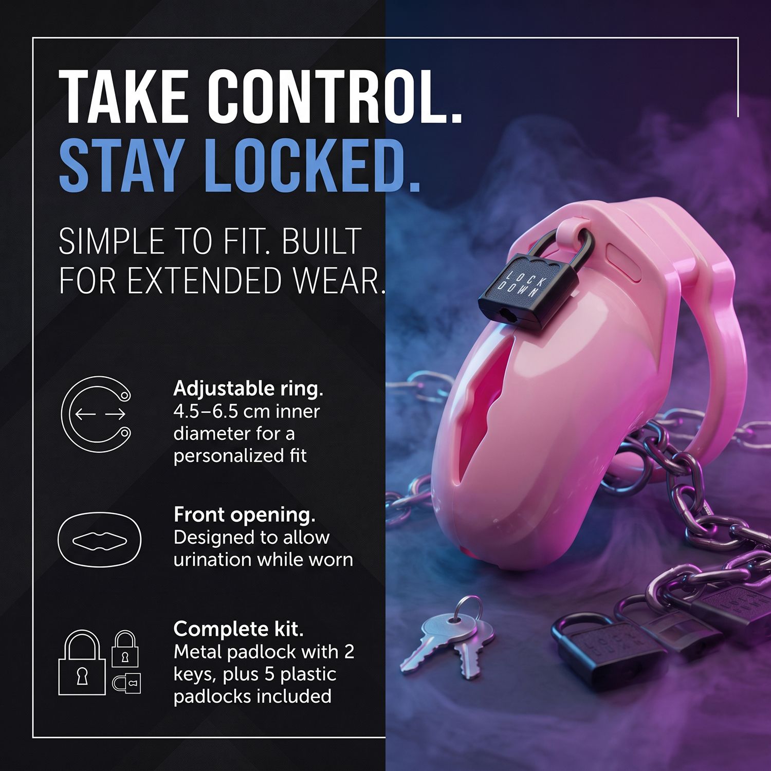 LOCKDOWN - Chastity Cage Large - Roze foto 2