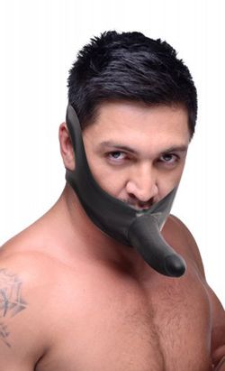 Master Series - Face Strap-On Mundknebel mit Dildo - Schwarz