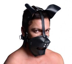 Puppy Play Mask With Ball Gag - Black
