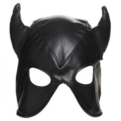 Dungeon Demon Bondage Mask with Horns - Black