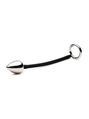Master Series - Tug + Plug Cock & Ball Ring met Anaalplug - Zwart&Zilver