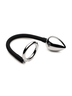 Master Series - Tug + Plug Cock & Ball Ring met Anaalplug - Zwart&Zilver