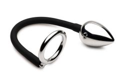 XR Brands - Tug + Plug Anillo para Pene y Testículos con Plug Anal - Negro 