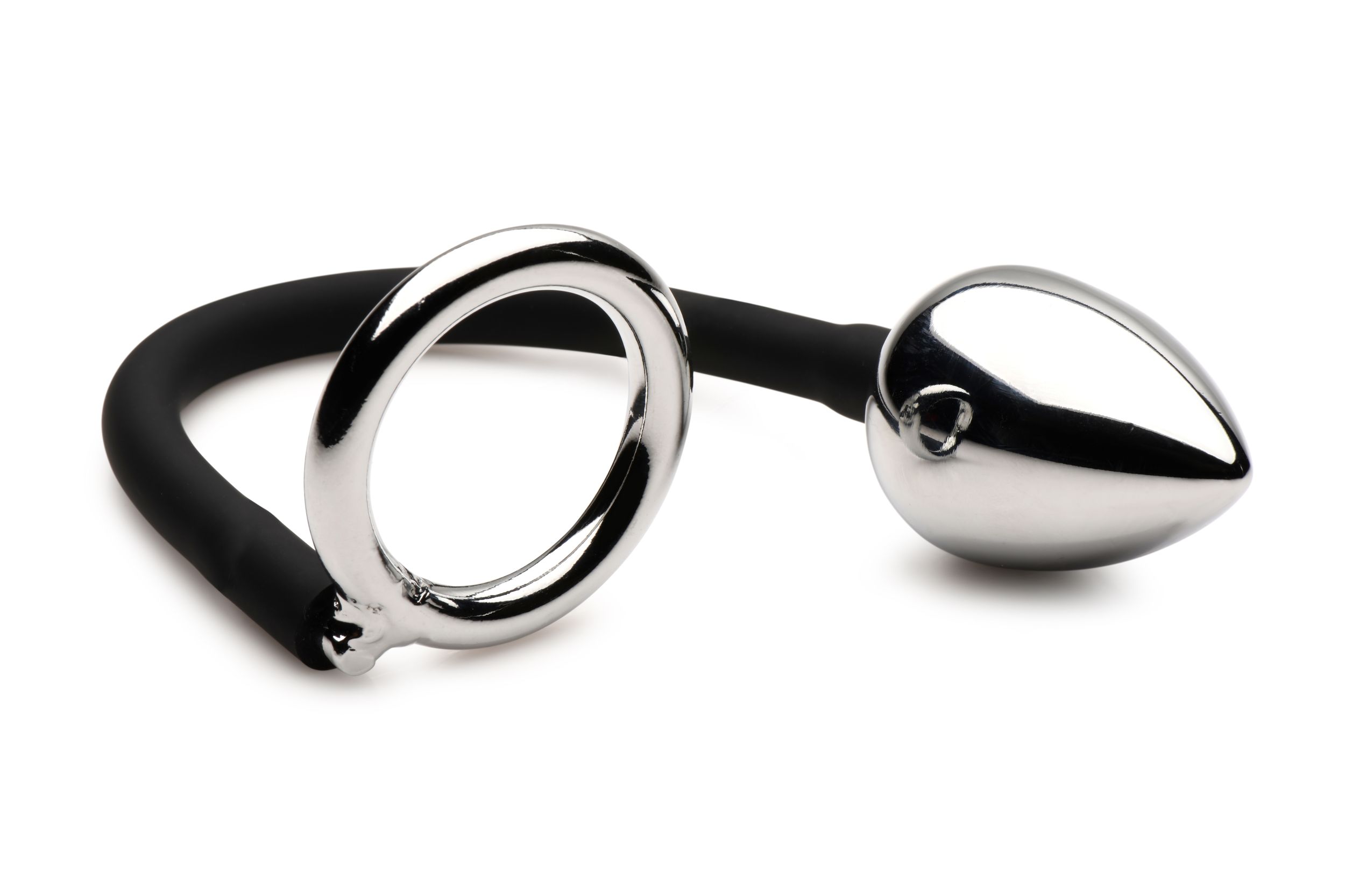 Master Series - Tug + Plug Cock & Ball Ring met Anaalplug - Zwart&Zilver foto 4